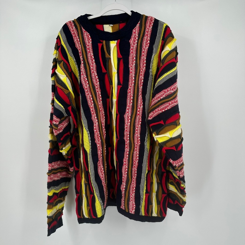 Mens Colorful 3D Knit Sweater Size XL Chunky Textured‎ Retro Streetwear Bold